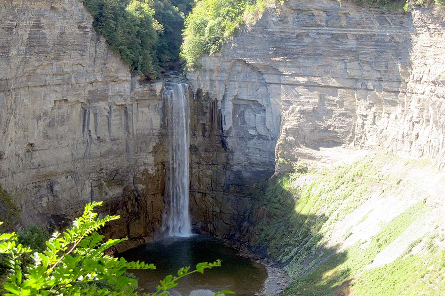 Taughannock Falls plunges 215 feet into pool, the gorge walls are 400 feet high