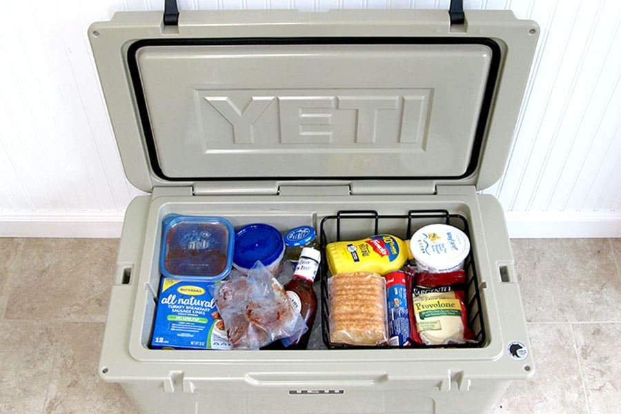 Yeti cooler packed full of food