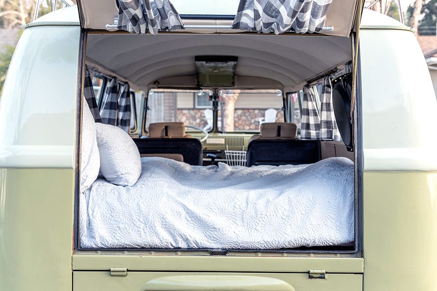 Bed in a VW, looking in from back of vehicle