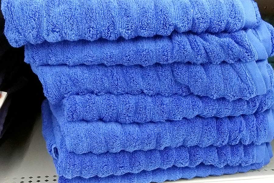 Pile of blue bath towels