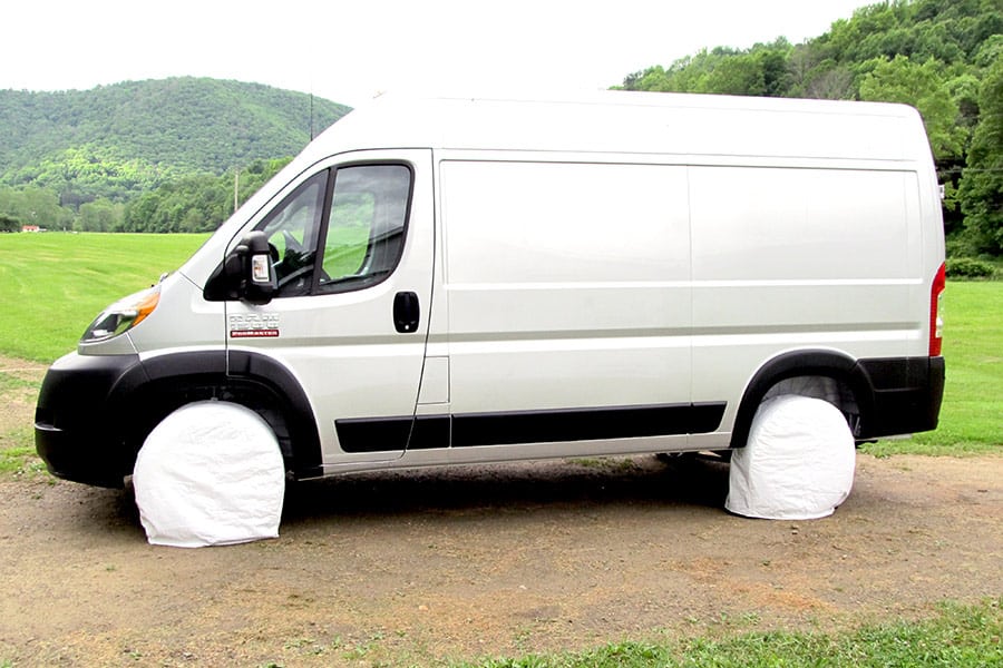 Van with tire covers