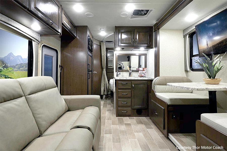 Roomy interior in a Thor Motor Coach Chateau class C motorhome