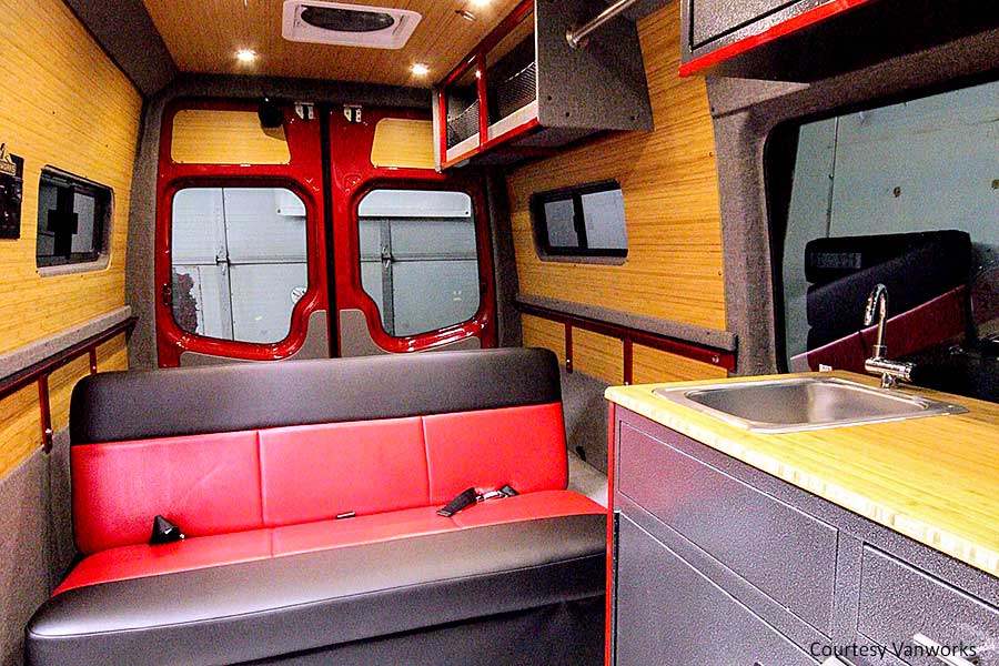 Inside view of custom camper van