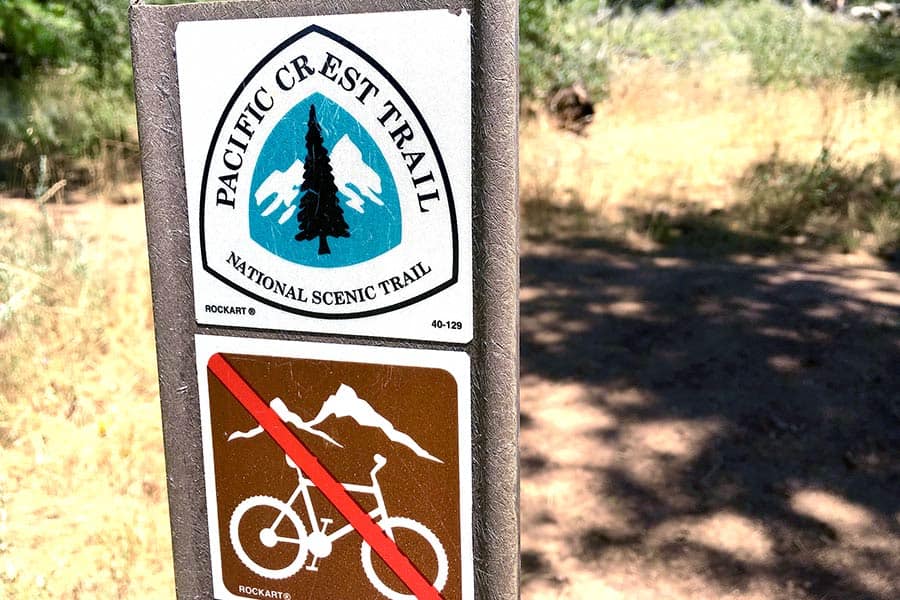 Pacific Crest Trail sign, no bicycles