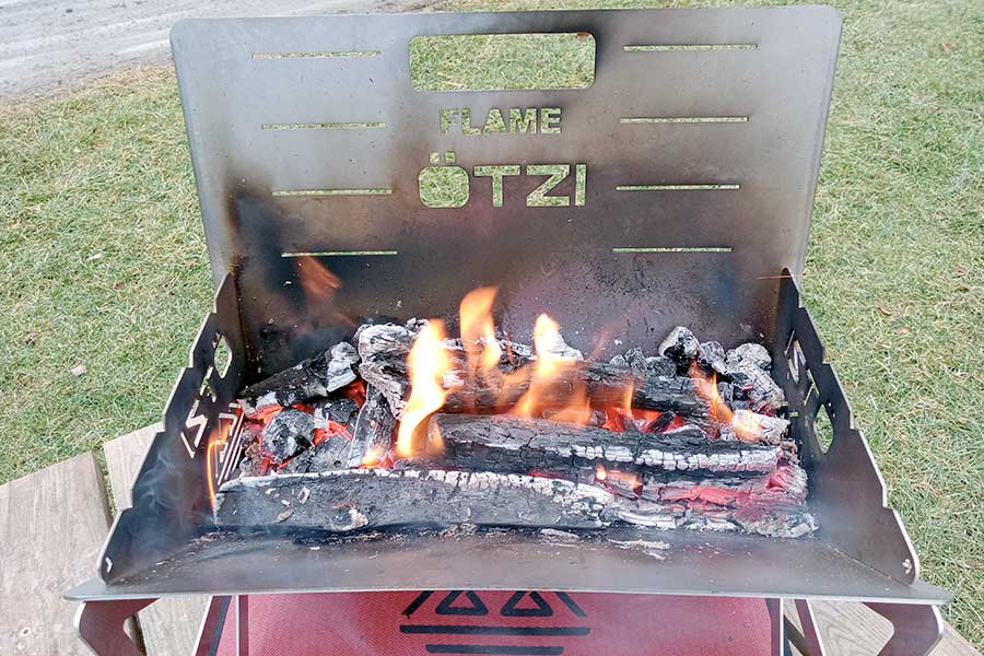 Wood fire in portable grill