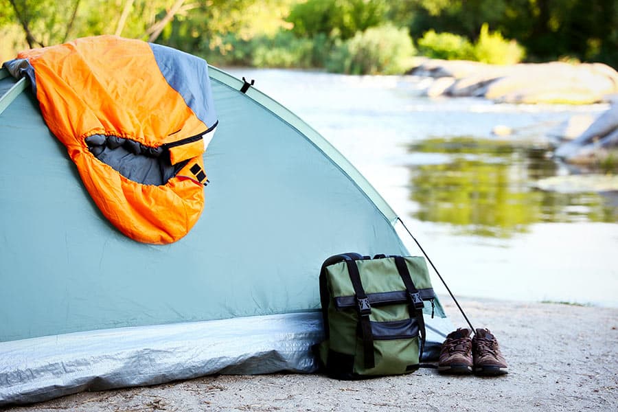 Sleeping bag on top of tent drying